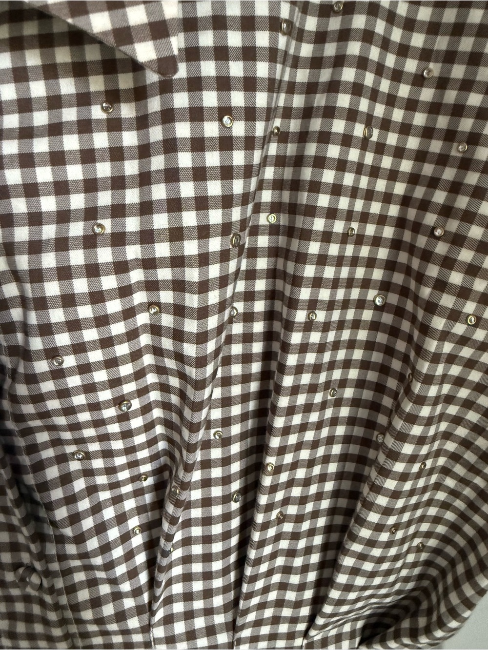Anthropologie Exquise Tobie Studded shirt dress in brown and white gingham. S. - Picture 9 of 13